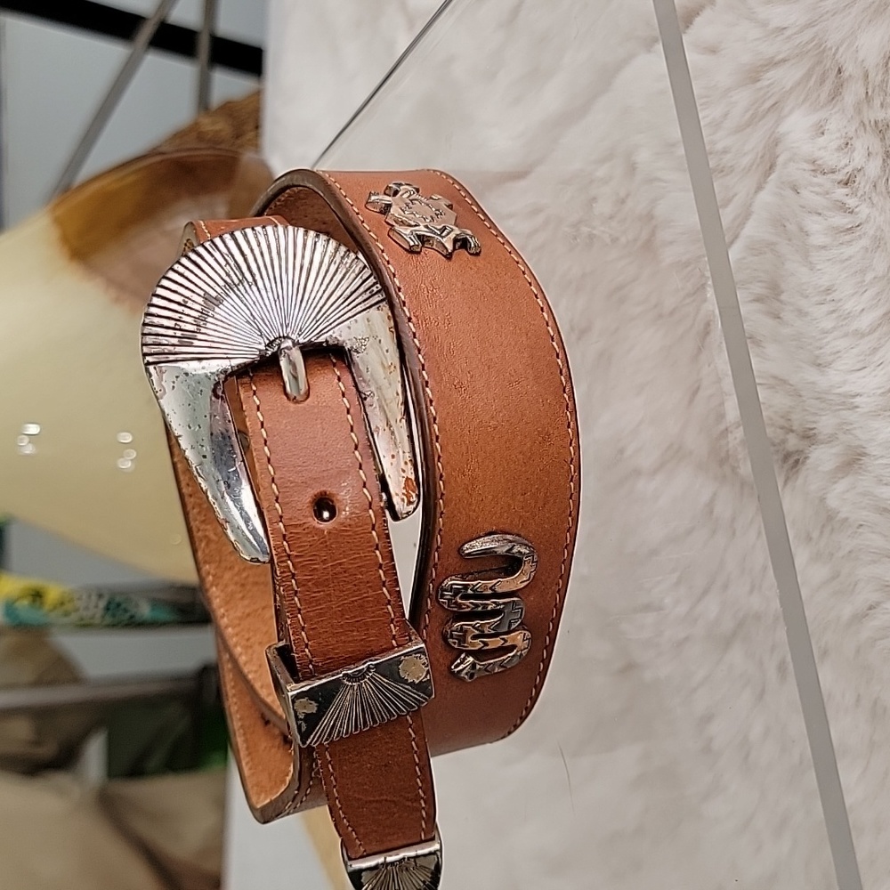 Leegin Silver Creek Southwestern Animal Studded Leather Belt sz28  Bin7
